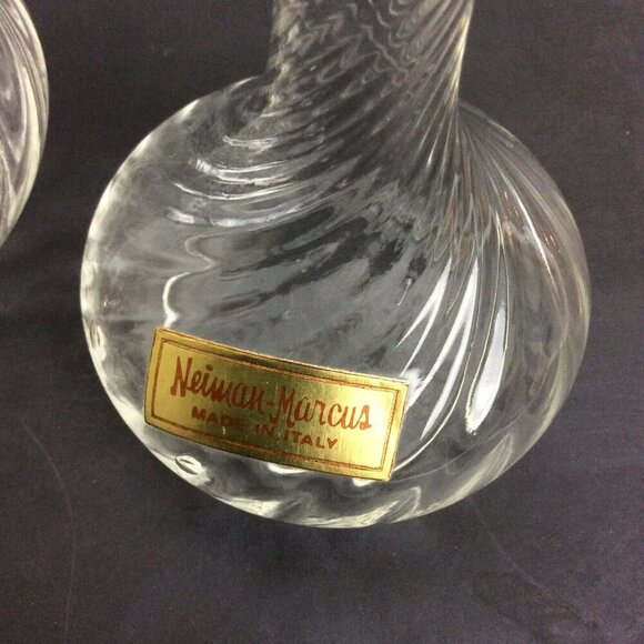 Neiman Marcus Vintage Clear Blown Glass Swirl Bud Vases Set Of 2 Made In Italy - Picture 2 of 5